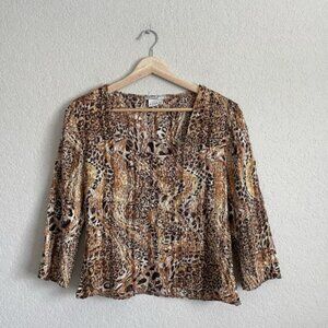 Alberto Makali Blouse Top Large Crinkle Embelished y2k vibes Animal Print